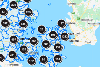 Kort over idrætsfaciliteter i Danmark