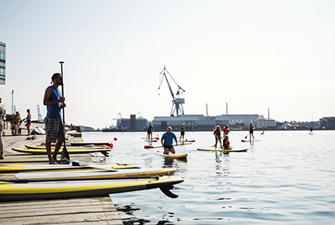 Folk på SUP i Aarhus Havn.